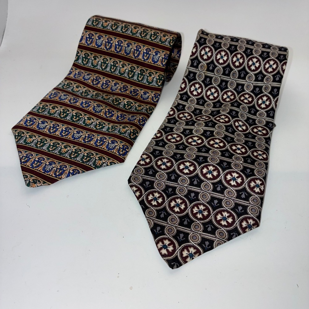 Sutter & Grant Mens Silk Tie Bundle Vintage Geometric Striped USA Made 2 Pack